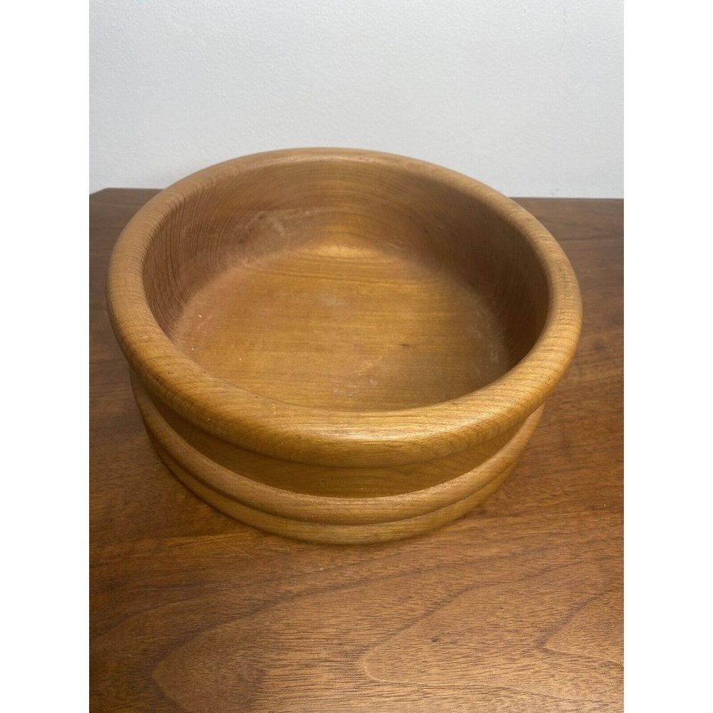 Vintage Wooden Bowl Centerpiece Wood Carved 10" Round Serving Bowl